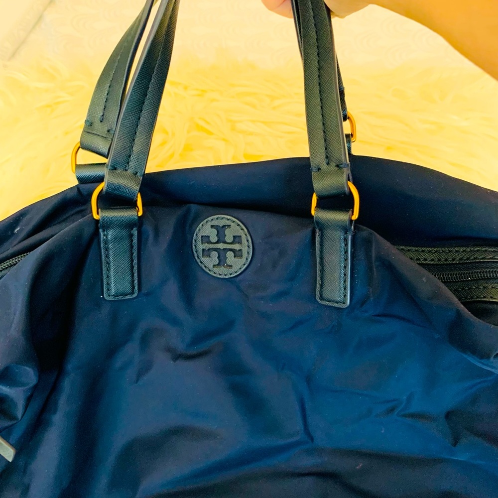 Tory Burch crossbody travel/shopping bag in navy water repellant material